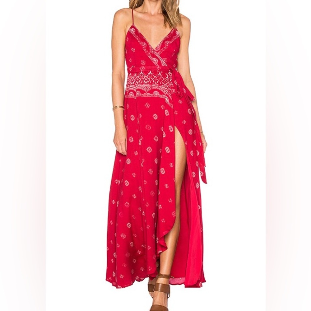 Fuego Maxi Dress in Red Robe Print